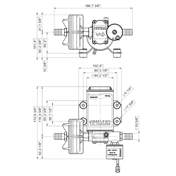 Marco UP3/E pulse drinkwaterpomp - As7914050 up3e marco drinkwaterpomp 1224v 15l tekening - AS7914050