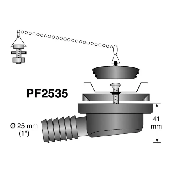 Afvoer haaks 25mm (1") - Barka afvoer haaks 25mm 1 042535 - BE042535