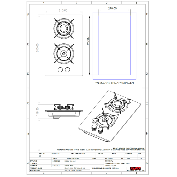 KLASS kookplaat - Cn comfort klass kookplaat 2pits afmetingen - KL3060GOG