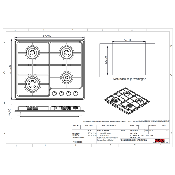 KLASS kookplaat - Cn comfort klass kookplaat 4pits afmetingen 1 - KL6060RVS
