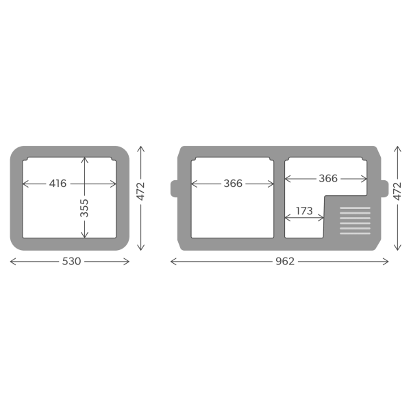 Dometic CFX3 95D koel-/vriesbox - Dometic koelbox wa9600025334 tekening afmetingen - WA9600025334