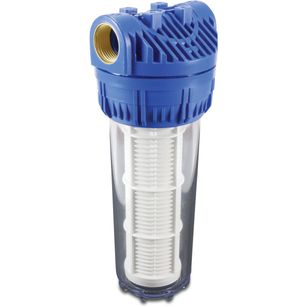 Profec filterhouder 10" + sleutel en bracket | 3/4" aansluiting - Profec cartridgefilter 10 kunststof 1 binnendraad 8bar 60micron nylon gaas wit blauw type met 1 8 manometeraansluiting 10 7028254 - UVUDS207300