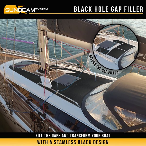 Tough G8 Black Hole Filler (incl. 3M VHB) - Sunbeamsystem sunbeam system extra durable walkable surface solar panel gap filler tough black hole tpblackhole installation before after - SB-TP8BLACKHOLE