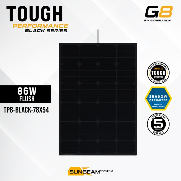 Tough G8 Performance 86W Black - Sunbeamsystem sunbeam system extra durable walkable surface solar panel tough performance tp8 black 78x54 cover - SB-TP8-BLACK-78x54