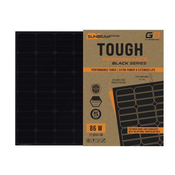 Tough G8 Performance 86W Black - Sunbeamsystem sunbeam system extra durable walkable surface solar panel tough performance tp8 black 78x54 front black box - SB-TP8-BLACK-78x54