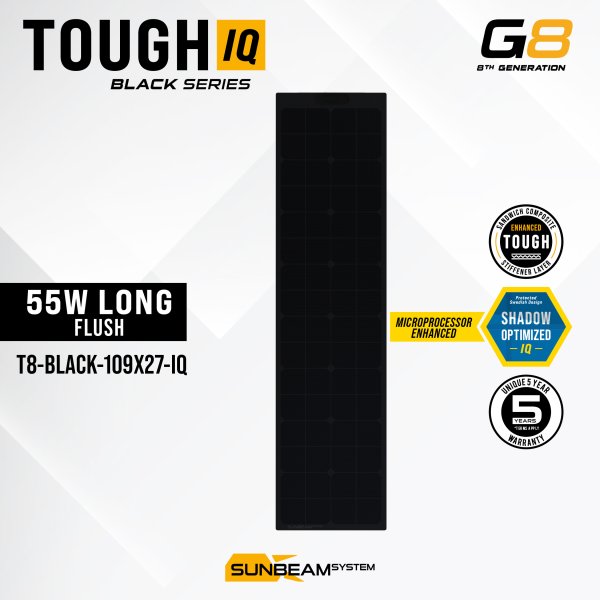 Tough G8 IQ 55W Long Black - Sunbeamsystem sunbeam system extra durable walkable surface solar panel tough t8 black 109x27 iq cover - SB-T8-BLK-109x27-IQ