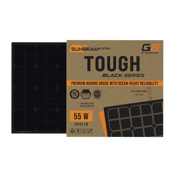 Tough G8 55W Black - Sunbeamsystem sunbeam system extra durable walkable surface solar panel tough t8 black 54x54 front black box - SB-T8-BLACK-54x54