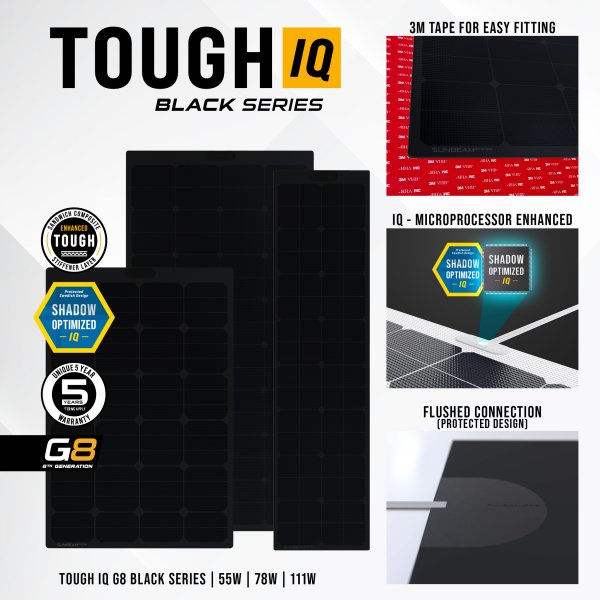 Tough G8 IQ 55W Long Black - Sunbeamsystem sunbeam system extra durable walkable surface solar panel tough t8 black iq features 2 - SB-T8-BLK-109x27-IQ