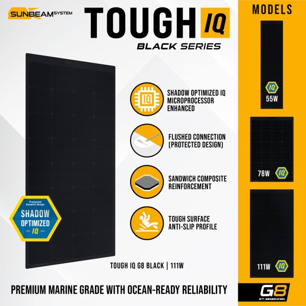 Tough G8 IQ 111W Black - Sunbeamsystem sunbeam system extra durable walkable surface solar panel tough t8 black iq models - SB-T8-BLK-109x54-IQ