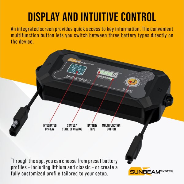 Moonray Slim 20A 12/24V (built-in BT) - Sunbeamsystem sunbeam system solar charge regulator for solar panel moonray slim compact mppt built in bluetooth interface - SB-MoonraySlim