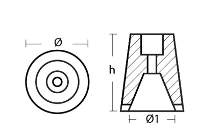Sol&eacute; anode - Ta00400sole2al sole anode o37mm h46mm aluminium tekening - TA00400SOLE/2AL
