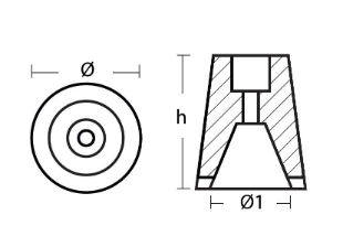 Sol&eacute; anode - Ta00400sole3 sole anode o47mm h60mm zink tekening - TA00400SOLE/3
