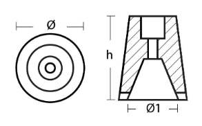 Sol&eacute; anode - Ta00400sole4 sole anode o55mm h70mm zink tekening - TA00400SOLE/4
